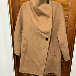 Zara Camel Trench-Style Wool 43% Coat